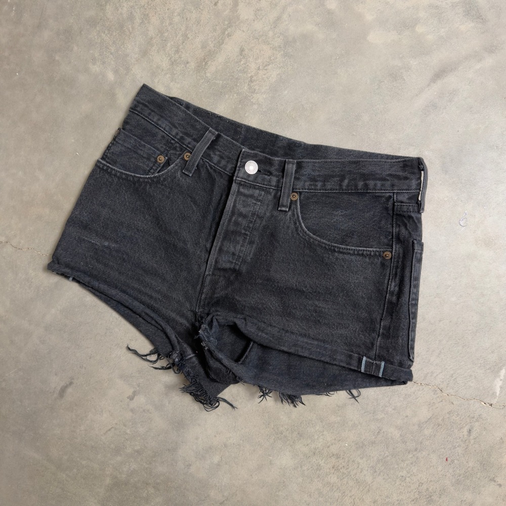 Levi's 501 Original Cut Off Denim Shorts Womens 26 Black High Rise Frayed Hem